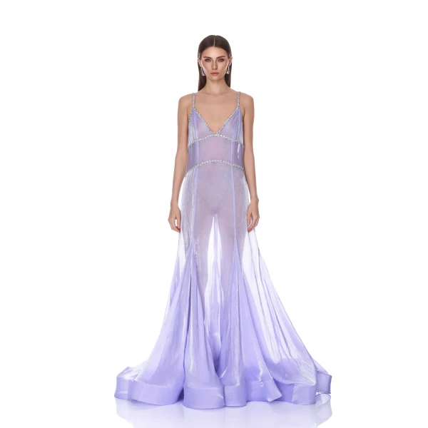 Ashanti V-Neck Lavender Organza Gown