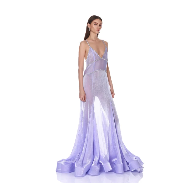 Bronx and Banco Ashanti V-Neck Lavender Organza Gown | Evening Gowns | Luxury Shoes 