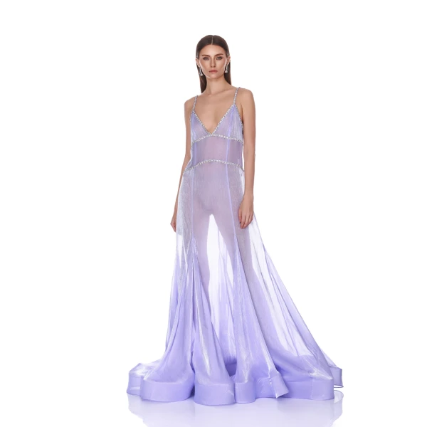 Bronx and Banco Ashanti V-Neck Lavender Organza Gown | Evening Gowns | Luxury Shoes 