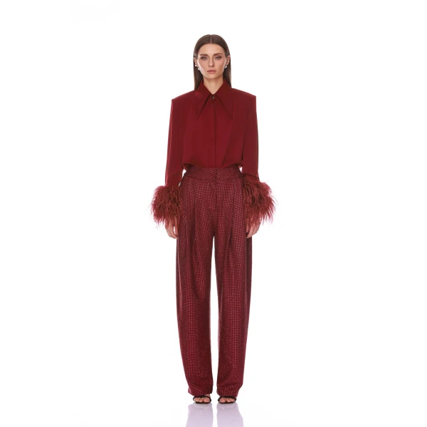 Bronx and Banco Blair Top with Feather Cuffs | Tops | Luxury Shoes 