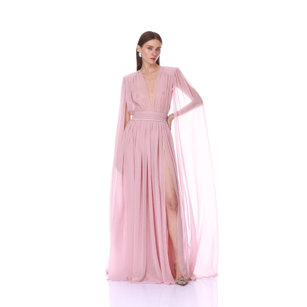 Bronx and Banco Chiffon Blush Cape Gown | Evening Gowns | Luxury Shoes 