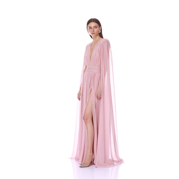 Bronx and Banco Chiffon Blush Cape Gown | Evening Gowns | Luxury Shoes 