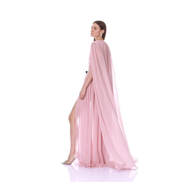 Bronx and Banco Chiffon Blush Cape Gown | Evening Gowns | Luxury Shoes 