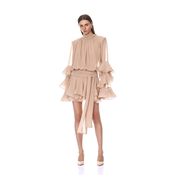 Bronx and Banco Chiffon Long Sleeve Mini Dress | Mini Dresses | Luxury Shoes 