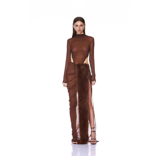 Bronx and Banco Chiffon and Faux Fur Maxi Skirt | Maxi Skirts | Luxury Shoes 