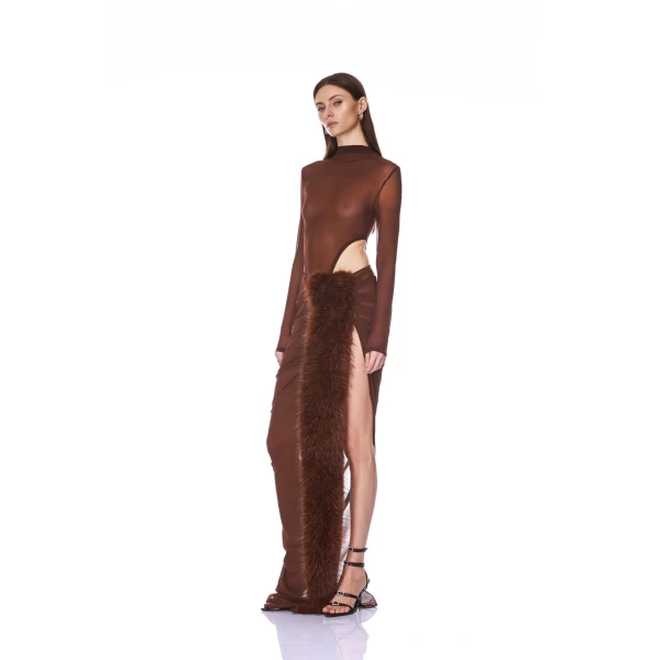 Bronx and Banco Chiffon and Faux Fur Maxi Skirt | Maxi Skirts | Luxury Shoes 