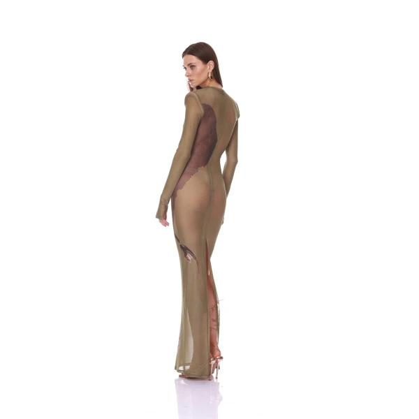 Bronx and Banco Elephant Long Sleeve Sheer Mesh Maxi Dress | Maxi Dresses | Luxury Shoes 