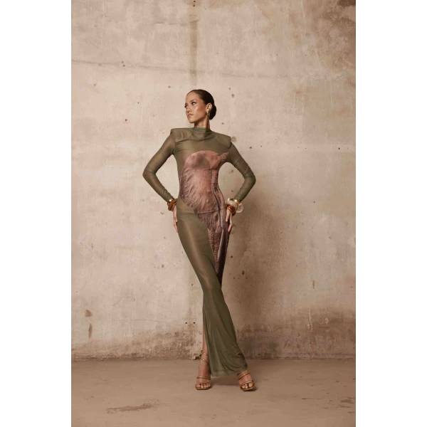 Bronx and Banco Elephant Long Sleeve Sheer Mesh Maxi Dress | Maxi Dresses | Luxury Shoes 