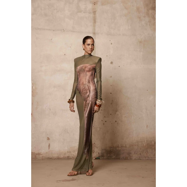 Bronx and Banco Elephant Long Sleeve Sheer Mesh Maxi Dress | Maxi Dresses | Luxury Shoes 