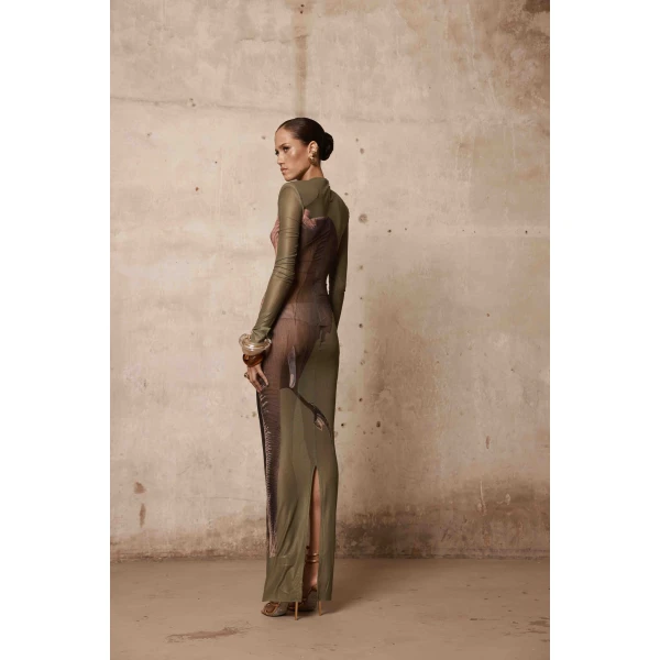 Bronx and Banco Elephant Long Sleeve Sheer Mesh Maxi Dress | Maxi Dresses | Luxury Shoes 
