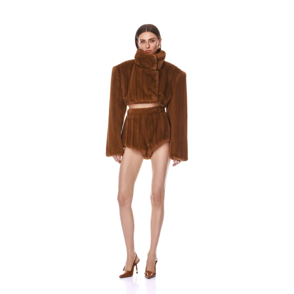 Bronx and Banco Faux Mink Long Sleeve Cropped Jacket | Jackets | Luxury Shoes 