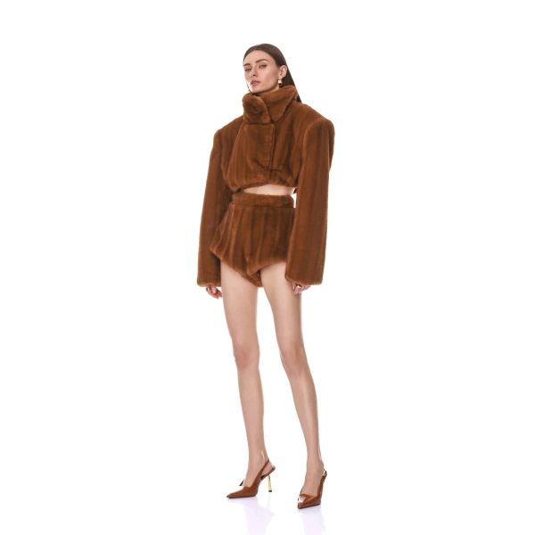 Bronx and Banco Faux Mink Long Sleeve Cropped Jacket | Jackets | Luxury Shoes 