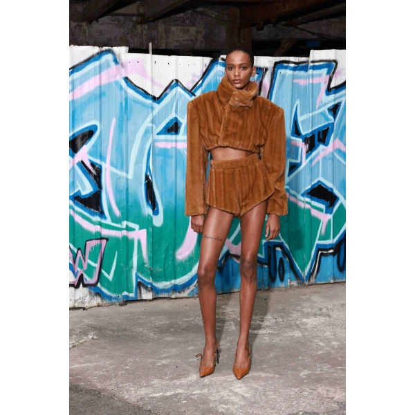 Bronx and Banco Faux Mink Long Sleeve Cropped Jacket | Jackets | Luxury Shoes 