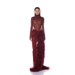 Bronx and Banco Gaia Burgundy Mesh Long Sleeve Bodysuit | Bodysuit | Luxury Shoes 