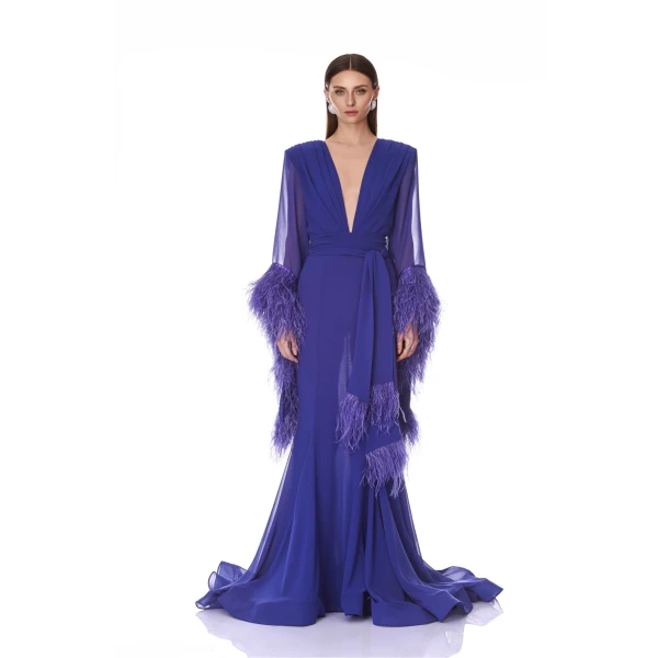 Bronx and Banco Geisha V-Neck Indigo Gown | Evening Gowns | Luxury Shoes 
