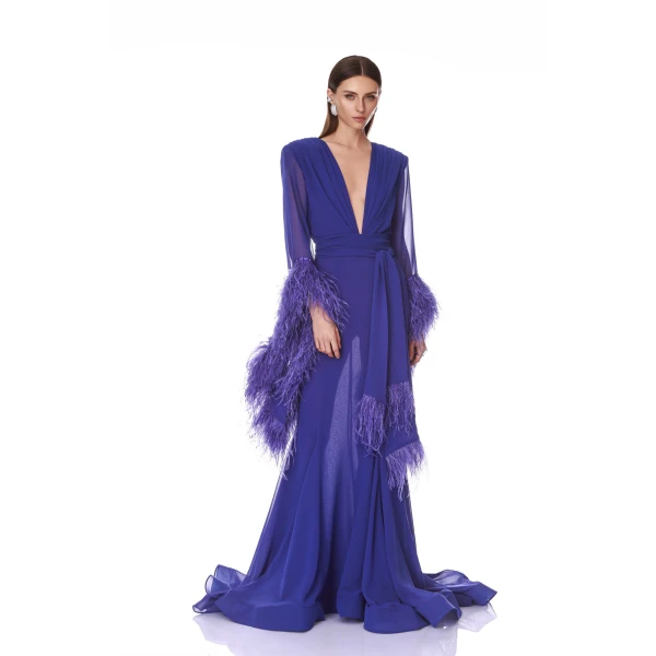 Bronx and Banco Geisha V-Neck Indigo Gown | Evening Gowns | Luxury Shoes 
