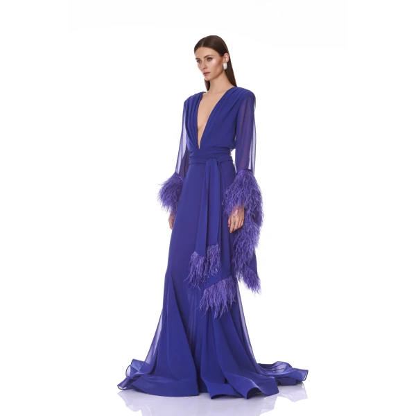Bronx and Banco Geisha V-Neck Indigo Gown | Evening Gowns | Luxury Shoes 
