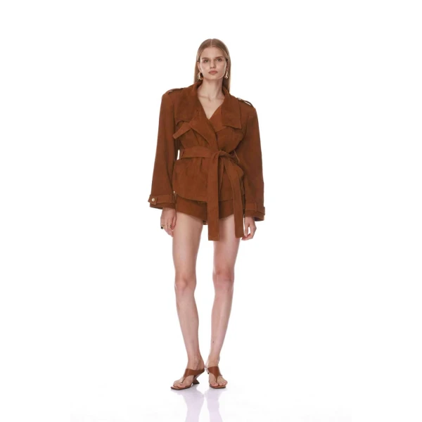 Bronx and Banco Hayden Suede Dark Brown Belted Jacket | Jackets | Luxury Shoes 