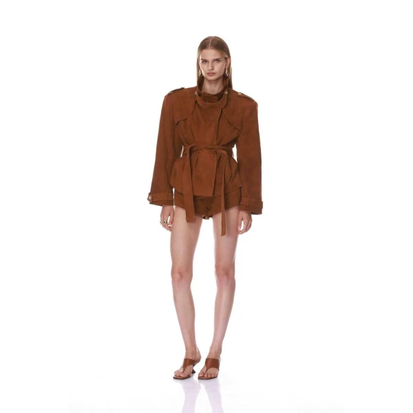 Bronx and Banco Hayden Suede Dark Brown Belted Jacket | Jackets | Luxury Shoes 