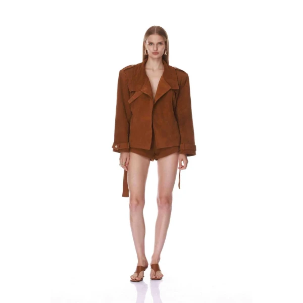 Bronx and Banco Hayden Suede Dark Brown Belted Jacket | Jackets | Luxury Shoes 