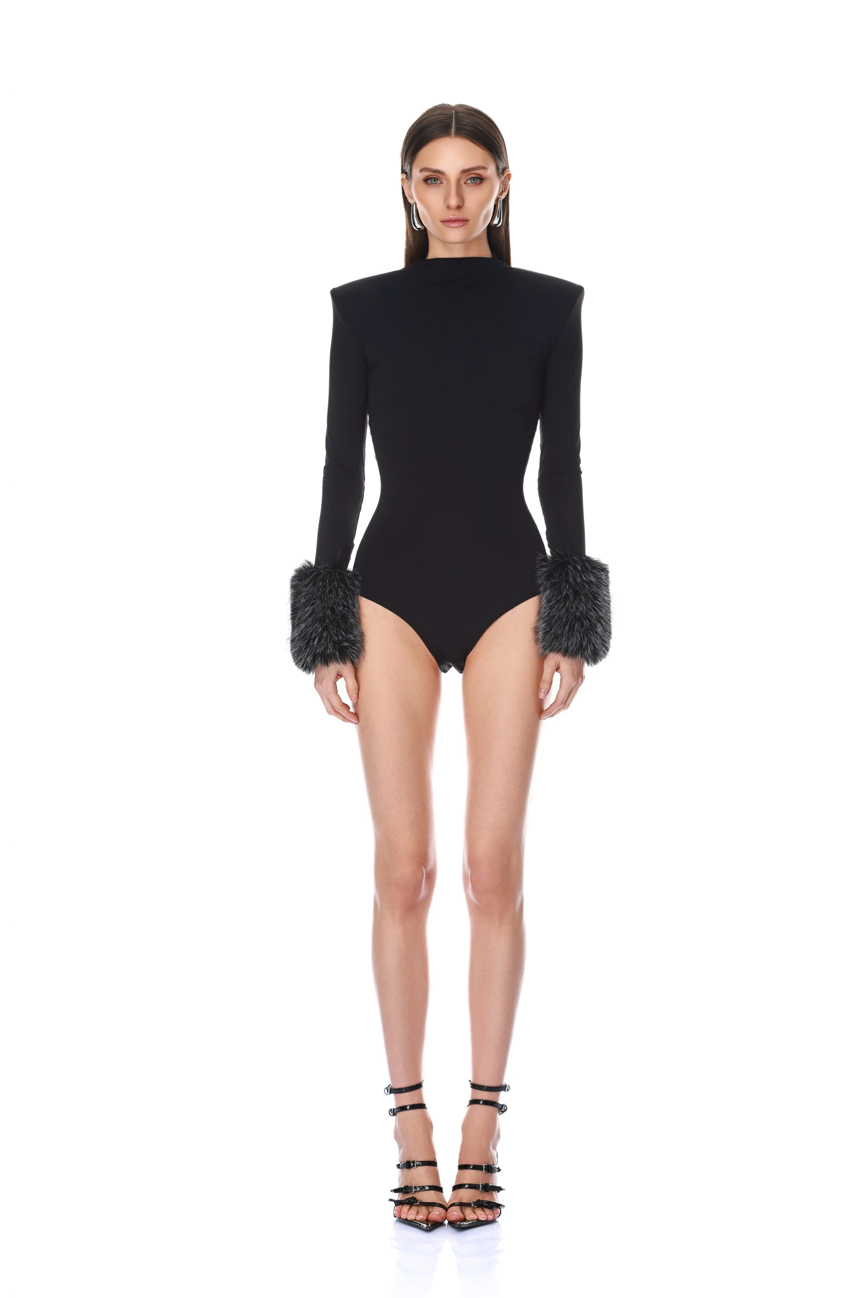 Bronx and Banco Long Sleeve Bodysuit with Faux Fur Cuffs 2 Bronx and Banco Long Sleeve Bodysuit with Faux Fur Cuffs | Bodysuit | Luxury Shoes