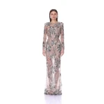 Bronx and Banco Long Sleeve Embellished Blue Multi Gown | Evening Gowns | Luxury Shoes 