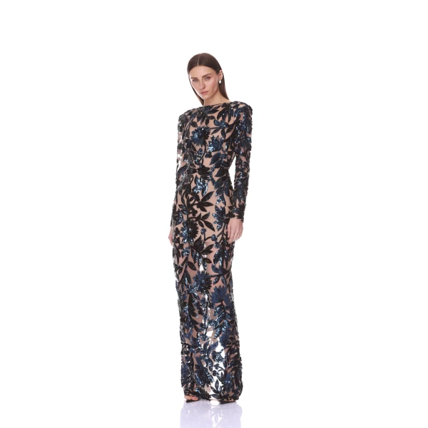 Bronx and Banco Long Sleeve Sequin Navy Maxi Dress | Maxi Dresses | Luxury Shoes 
