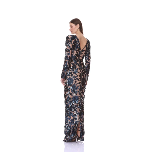 Bronx and Banco Long Sleeve Sequin Navy Maxi Dress | Maxi Dresses | Luxury Shoes 