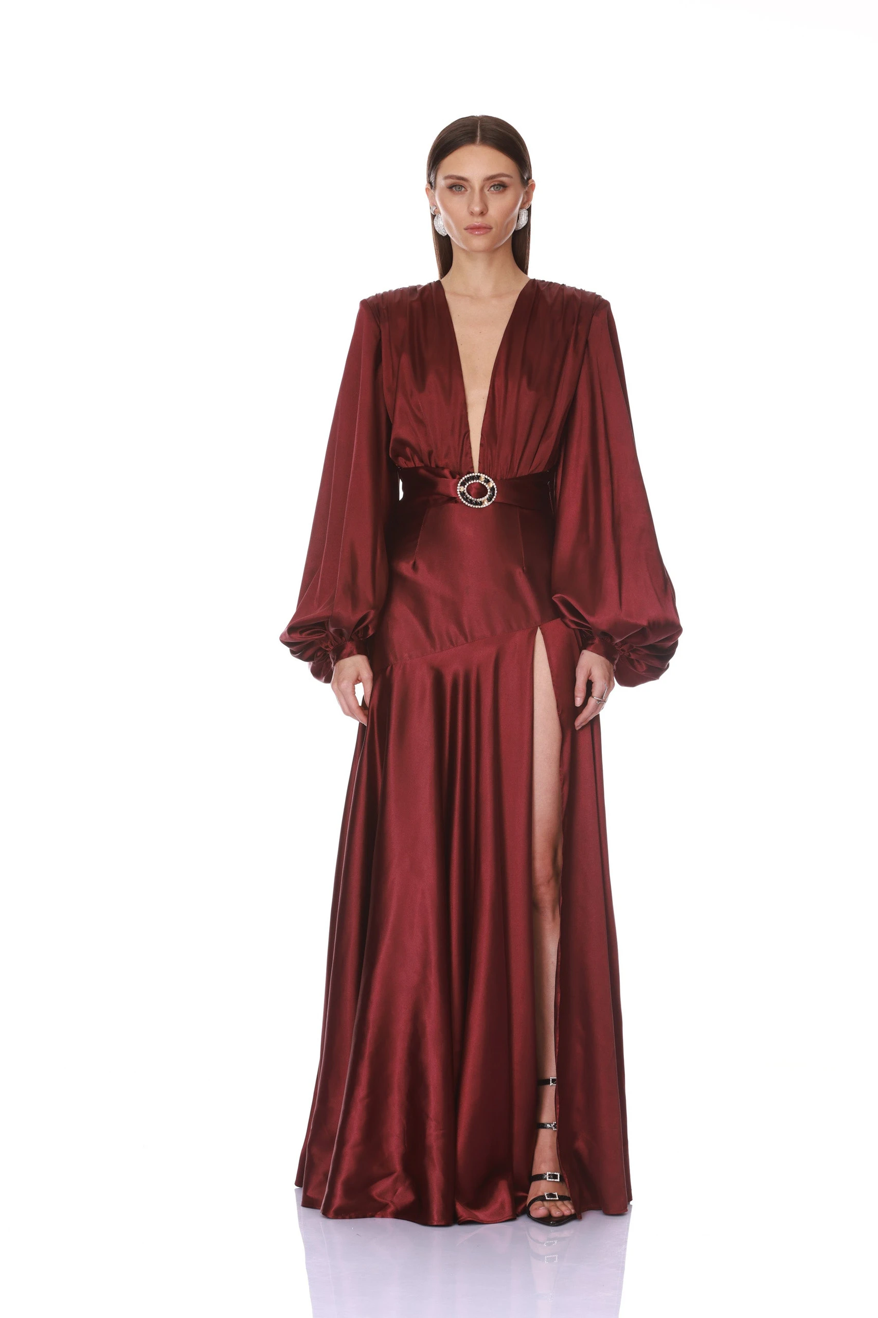 Bronx and Banco Long Sleeve V-Neck Burgundy Maxi Dress 1 Bronx and Banco Long Sleeve V-Neck Burgundy Maxi Dress | Maxi Dresses | Luxury Shoes