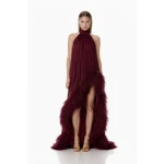 Bronx and Banco Madeline Halterneck Burgundy Gown | Evening Gowns | Luxury Shoes 