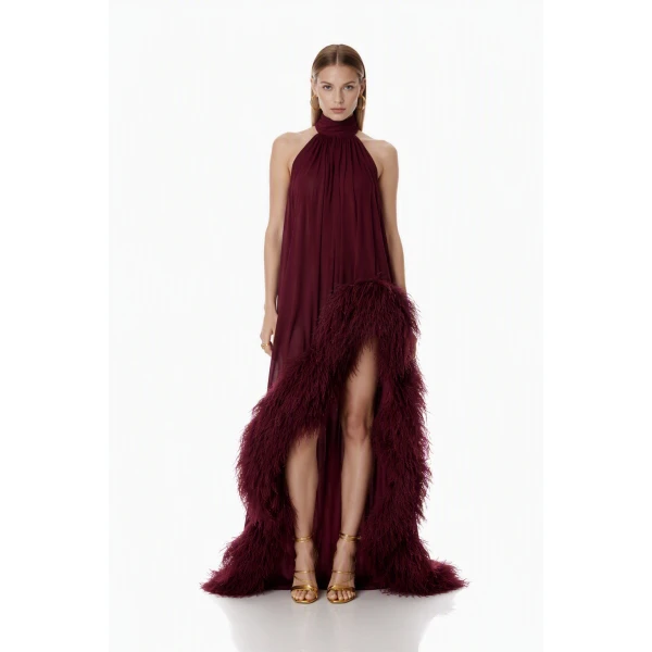 Bronx and Banco Madeline Halterneck Burgundy Gown | Evening Gowns | Luxury Shoes 
