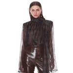 Bronx and Banco Plaid Long Sleeve Organza Blouse with Tie | Blouse | Luxury Shoes 