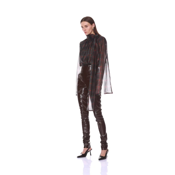 Bronx and Banco Plaid Long Sleeve Organza Blouse with Tie | Blouse | Luxury Shoes 