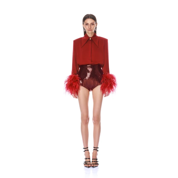 Renee Burgundy Sequin Micro Shorts