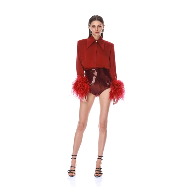 Bronx and Banco Renee Burgundy Sequin Micro Shorts | Shorts | Luxury Shoes 