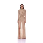 Bronx and Banco Samantha Long Sleeve Mockneck Embellished Gown | Evening Gowns | Luxury Shoes 