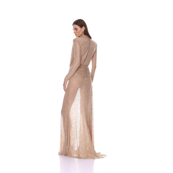 Bronx and Banco Samantha Long Sleeve Mockneck Embellished Gown | Evening Gowns | Luxury Shoes 