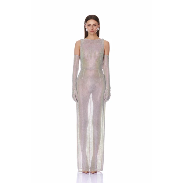 Bronx and Banco Sleeveless Diamond Embellished Maxi Dress with Gloves | Maxi Dresses | Luxury Shoes 