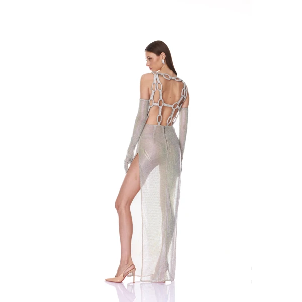 Bronx and Banco Sleeveless Diamond Embellished Maxi Dress with Gloves | Maxi Dresses | Luxury Shoes 
