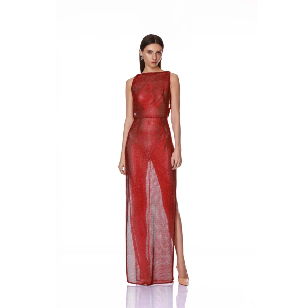 Bronx and Banco Sleeveless Red Rhinestone Maxi Dress | Maxi Dresses | Luxury Shoes 