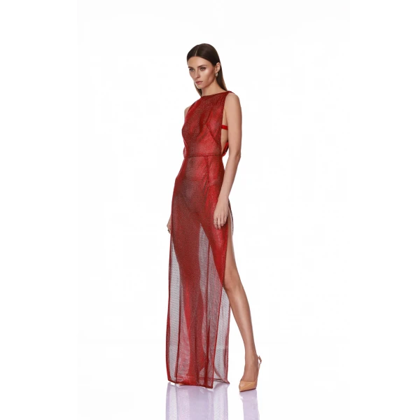 Bronx and Banco Sleeveless Red Rhinestone Maxi Dress | Maxi Dresses | Luxury Shoes 