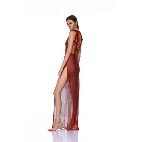 Bronx and Banco Sleeveless Red Rhinestone Maxi Dress | Maxi Dresses | Luxury Shoes 