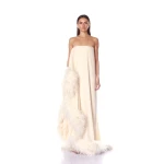 Bronx and Banco Strapless Chiffon Gown with Feather Trim | Evening Gowns | Luxury Shoes 