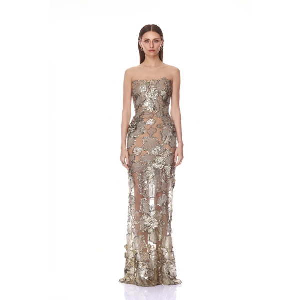 Tiffany Sequin Floral Farah Strapless Maxi Dress
