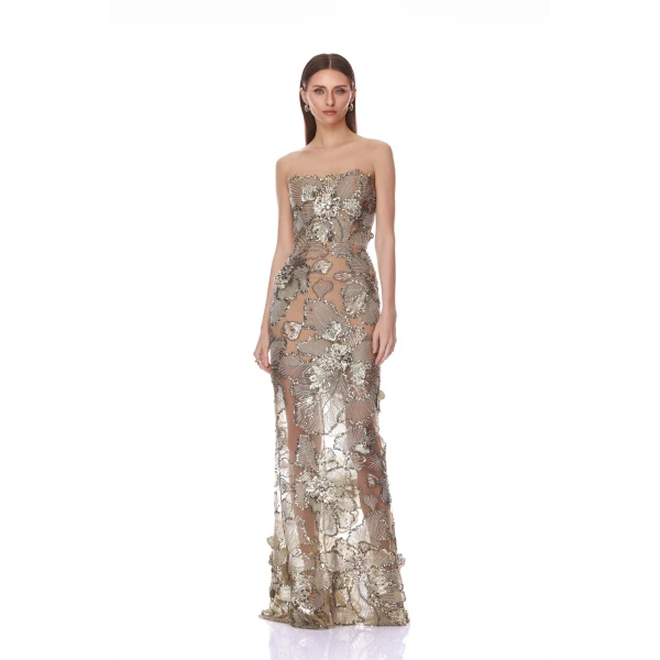 Bronx and Banco Tiffany Sequin Floral Farah Strapless Maxi Dress | Maxi Dresses | Luxury Shoes 