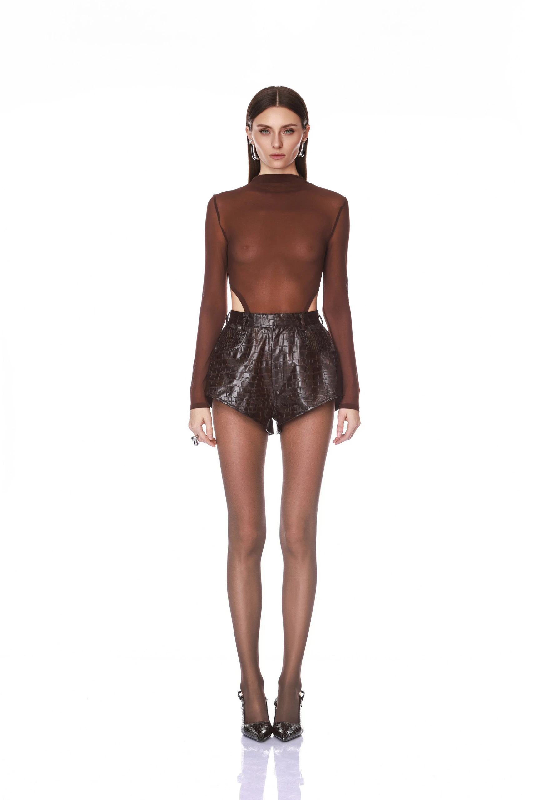 Bronx and Banco Vegan Croc Embossed Dark Brown Shorts 2 Bronx and Banco Vegan Croc Embossed Dark Brown Shorts | Shorts | Luxury Shoes