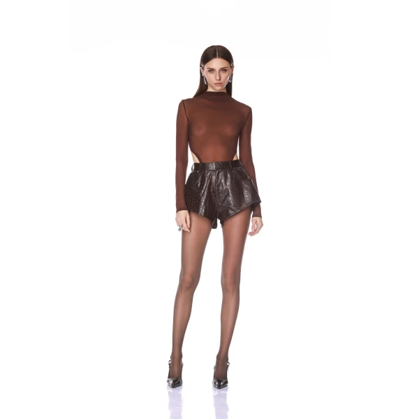 Bronx and Banco Vegan Croc Embossed Dark Brown Shorts | Shorts | Luxury Shoes 