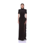 Bronx and Banco Velvet Maxi Dress with Feather Trim | Maxi Dresses | Luxury Shoes 