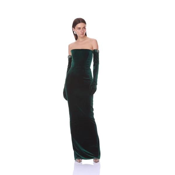 Bronx and Banco Velvet Strapless Maxi Dress with Gloves | Maxi Dresses | Luxury Shoes 