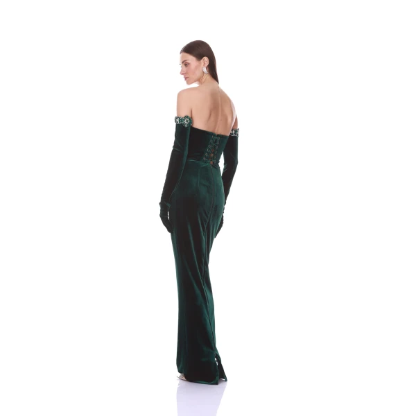 Bronx and Banco Velvet Strapless Maxi Dress with Gloves | Maxi Dresses | Luxury Shoes 